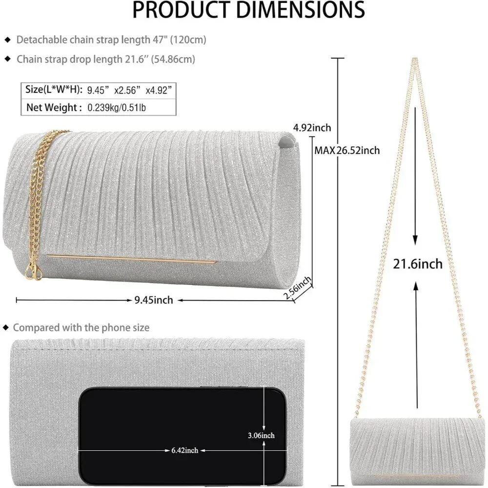 Women's Glitter Evening Clutch Silve...